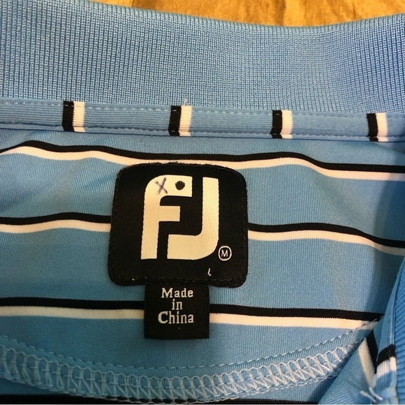 FootJoy Short Sleeve Golf Shirt Polo Mens Size Medium Blue Stripes VG Condition - Picture 6 of 8